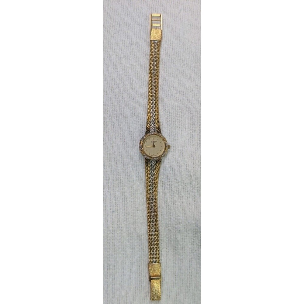 Vintage Ladies Bulova Quartz Watch Two-Tone Braided Woven Band Rope Bezel -...